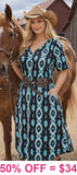 S, M, 3XTurquoise & Black Tribal Dress