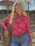 Pink Cowgirl boot & Bows mesh top