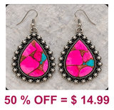 Western Cotton Candy Teardrop Stone Filigree Frame Earrings