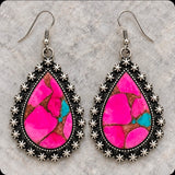 Western Cotton Candy Teardrop Stone Filigree Frame Earrings