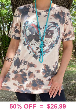 Cow print top with heart graphic