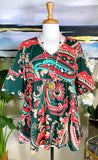 Green and Red Paisley baby doll top, loose fitting