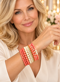 Orange and Cream crystal beaded bracelet set