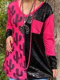 Pink, Cactus, Black Sequin long sleeve top