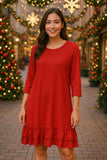 Red ruffle trim tunic