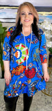 S, M,L, Blue Floral Flutter Tunic