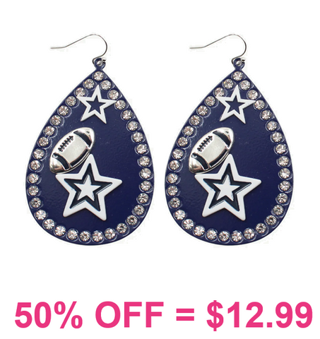 Bling Trim teardrop earrings with stars & Football