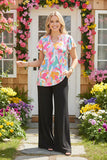 Pastel top with flutter short sleeves