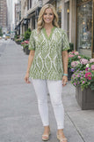Green print v-neck top
