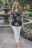 Floral Embroidery sleeves Black & White print Blouse