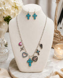 Turquoise cross charm necklace set