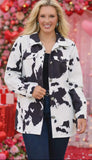 XL,2X,3X : White & Black Cow print coat