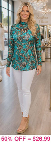 Turquoise & Leopard mesh top