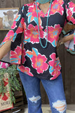 Black top Pink floral split bell sleeves