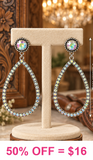 Bling Trim Thin teardrop outline dangle earrings