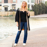 Black shimmery cardigan with gold trim