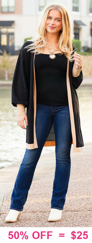 Black shimmery cardigan with gold trim