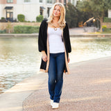 Black shimmery cardigan with gold trim