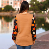 Pumpkin Bubble Sleeve tan quilted top