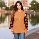 Pumpkin Bubble Sleeve tan quilted top