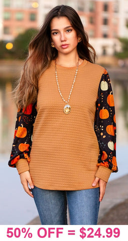 Pumpkin Bubble Sleeve tan top