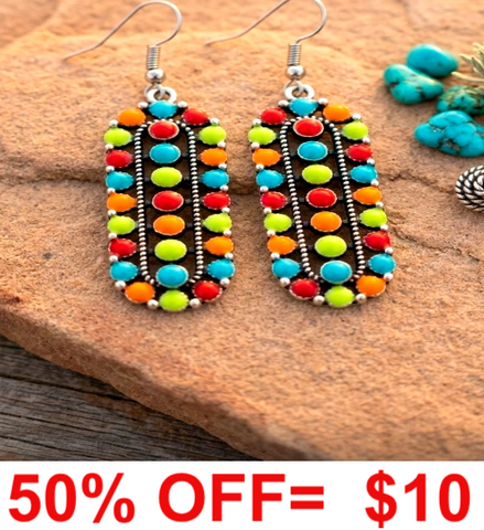 Western Epoxy Concho Dangle Earrings
