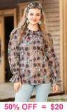 Grey Western Print long sleeve blouse