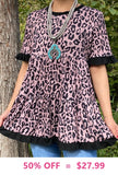 Leopard Baby Doll top with black trim