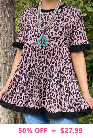 S, M...Leopard Baby Doll top with black trim