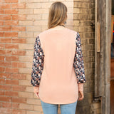 Blush Pink top with printed bubble sleeves