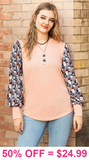 Blush Pink top with printed bubble sleeves