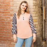 Blush Pink top with printed bubble sleeves