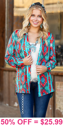 Turquoise Concho & Tribal button up top