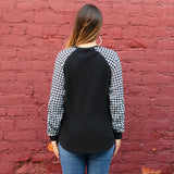 Houndstooth long sleeve black top