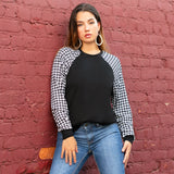 Houndstooth long sleeve black top