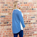 Blue & Cream waffle knit button up top