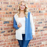 Blue & Cream waffle knit button up top