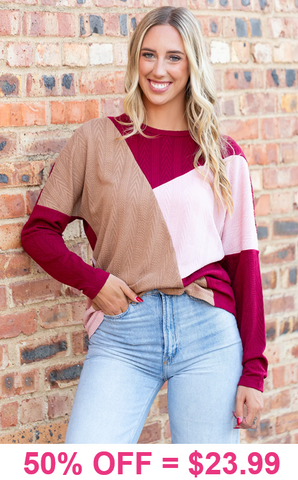 Maroon textured long sleeve top