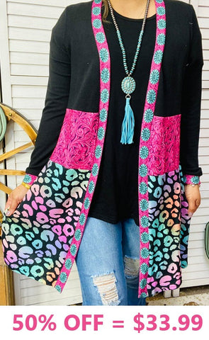 OFF..S/M : Pink Toole, Turquoise Concho, Multi Leopard Cardigan