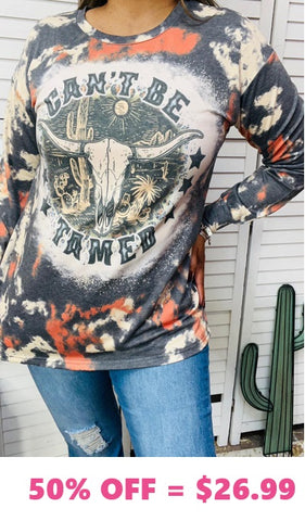 L, XL, 2X, 3X CAN'T BE TAMED long sleeve top