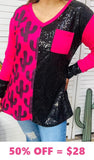 Pink, Cactus, Black Sequin long sleeve top