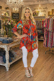 small : Tangerine Floral Scoop Tunic Top