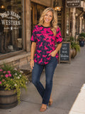 Hot Pink & Black horse print short sleeve top