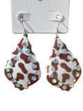 Brown cow print bling earrings