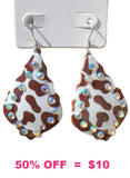 Brown cow print bling earrings