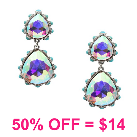 Color Teardrop Glass Stone Earring