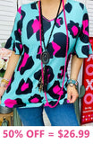 S,M, L, XL, 2X  95poly 5spandex True to American women's sizes Turquoise, Pink, Black big spot leopard top