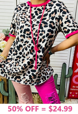 Leopard Top with pink trim