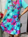 Turquoise & Pink Floral Dress with pockets