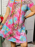 Turquoise, Pink, Leopard mix dress